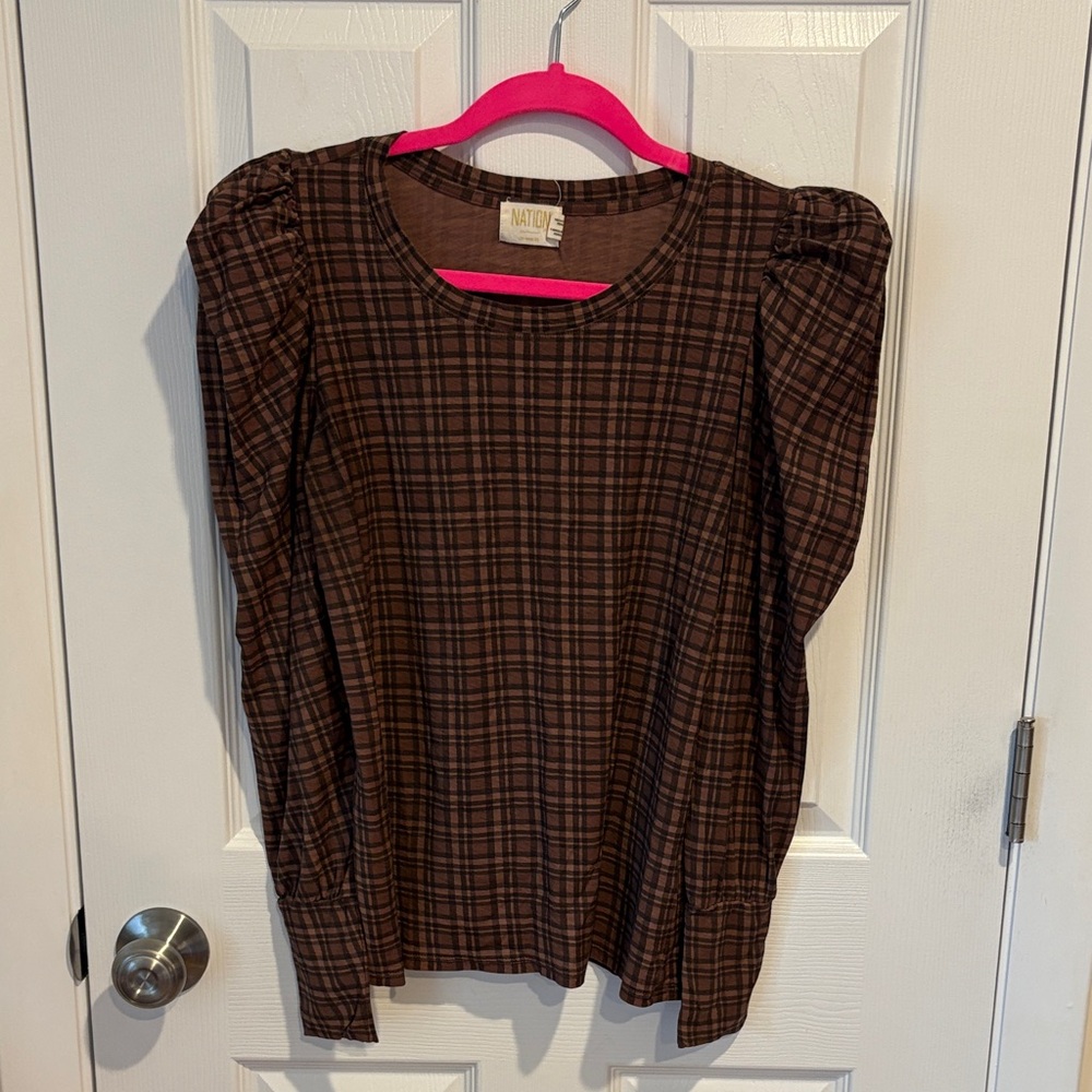 Brown Plaid Long Sleeve Top